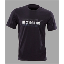 blue t-shirt with FCUK in sequin