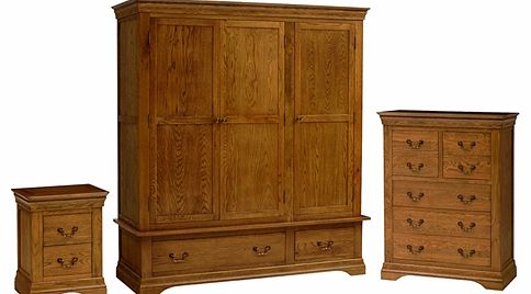 French Dark Oak Triple Wardrobe Bedroom Set