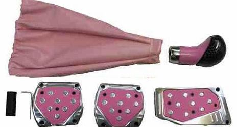 Frontier PINK NON-SLIP CAR PEDAL PADS & GEAR SHIFT STICK KNOB GAITER SET SPORTS LOOK