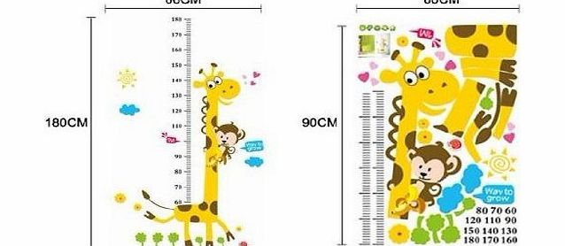 fungoo Naughty Monkey and Yellow Giraffe wall sticker for kids bedroom cartoon animals Height Chart (60cm-180cm) Nursery Wall Decal Decor Removable wallpaper mural