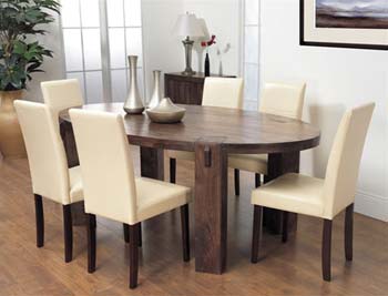 Malaya Mango Oval 6 Seater Dining Set with Ivory