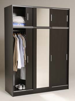 Furniture123 Alora Sliding 3 Door Mirrored Wardrobe in Wenge