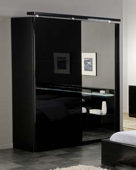 Amy Black 2 Door Mirrored Wardrobe