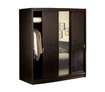 Furniture123 Aragon Mirrored 3 Door Wardrobe in Wenge