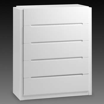 Casca High Gloss White 5 Drawer Chest