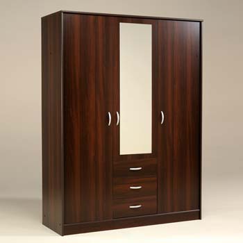 Cydia 3 Drawer 3 Door Mirrored Wardrobe in Dark