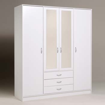 Cydia 3 Drawer 4 Door Mirrored Wardrobe in White