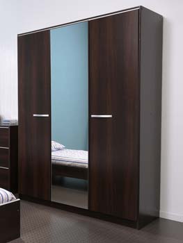 Evia 3 Door Mirrored Wardrobe in Dark Walnut