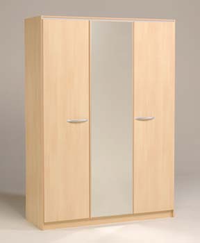 Evia 3 Door Mirrored Wardrobe in Light Beech