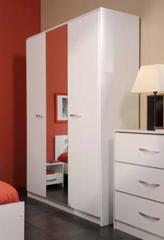 Evia 3 Door Mirrored Wardrobe in White