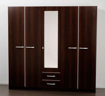 Evia 5 Door Mirrored Wardrobe in Dark Walnut