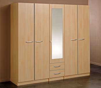 Furniture123 Evia 5 Door Mirrored Wardrobe in Light Beech