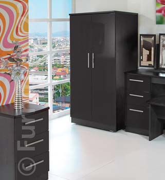 Furniture123 Hatherley High Gloss 2 Door Low Wardrobe in Black