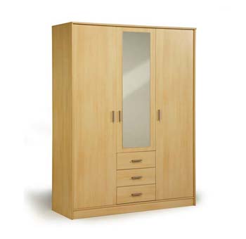 Furniture123 Inigo Mirrored Triple Wardrobe in Light Beech