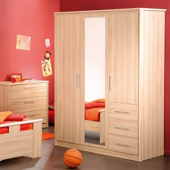 Kat Teens 3 Door 3 Drawer Mirrored Wardrobe