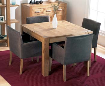 Lyon Oak Square Dining Set with Xenon Blacksmith Leather Club Chairs