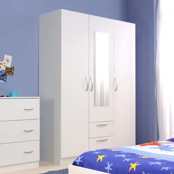 Matty 3 Door 2 Drawer Mirrored Wardrobe in White