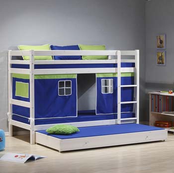 Minnie Solid Pine White Bunk Bed with Blue Tent