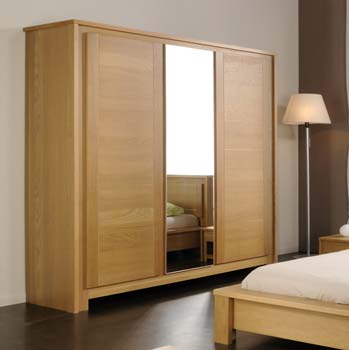 Oki 3 Door Mirrored Wardrobe in Light Oak