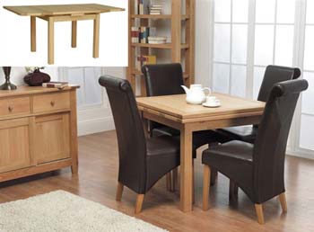 Rhode Oak Draw Leaf Dining Set with 4 Brown