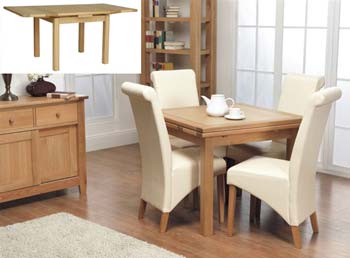 Rhode Oak Draw Leaf Dining Set with 4 Ivory