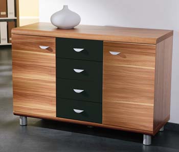 Riki 4 Drawer Sideboard in Walnut and Black