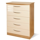 Knightsbridge Cream Gloss and Oak 5 Drawer Chest