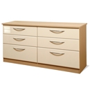 Knightsbridge Cream Gloss and Oak 6 Drawer Long