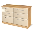 Knightsbridge Cream Gloss and Oak 6 Drawer Midi