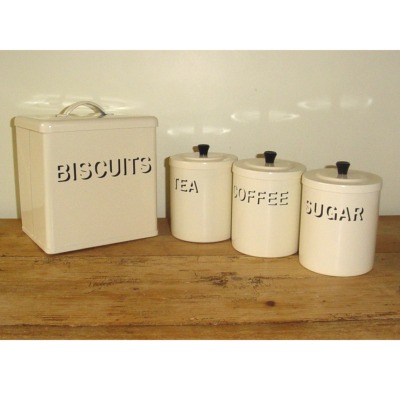 Traditional Cream Enamel Bread Bin set