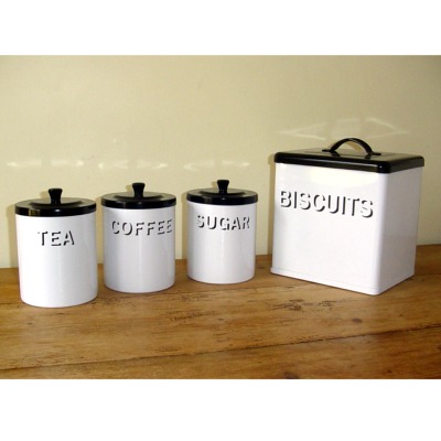 Garden Trading Vintage White and Black Enamel Biscuit Bin set