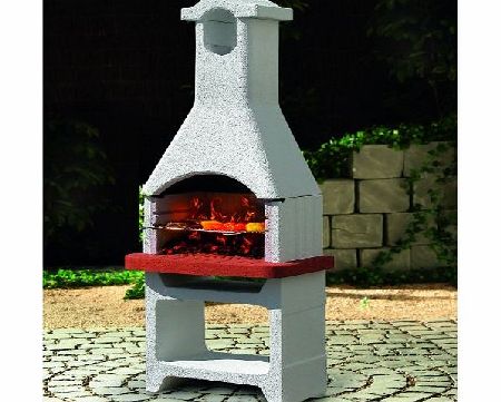 GardenFurnitureWorld Essentials Jamaica Pre-cast Masonry Barbecue - Rustic Medi BBQ with Red Worktop - White Barbecue - Single Grill - Garden Barbecue - Charcoal, bbq