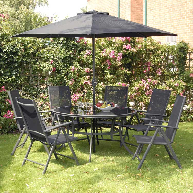 Palma Black 6 Seat Round 1.3m Dining Set with