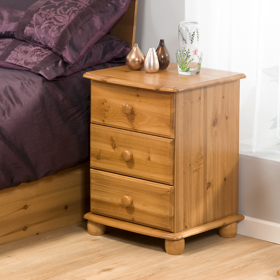 Gardens and Homes Direct Skagen 3 Drawer Antique Pine Bedside Cabinet