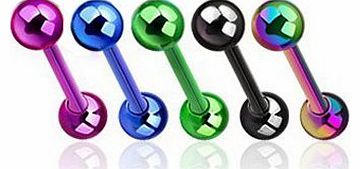 14 Gauge (1.6mm) 5 Pack of Titanium Anodised Tongue Bars / Barbells