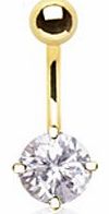 Gekko Body Jewellery Gold Plated 14 Gauge (1.6mm) Belly Bar with Prong Set Clear CZ Gem