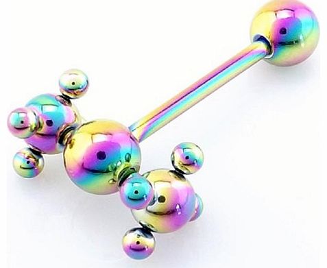 Gemini body jewellery Rainbow Titanium Plated Fun Erotic Spinner Tongue Bar Barbell 14 G (1.6mm x 16mm)