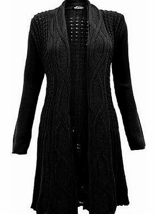 Generation Fashion  LADIES CABLE KNIT KNITTED BOYFRIEND OPEN CARDIGAN BLACK ML