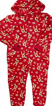 Generic Boys Girls Onesie CHRISTMAS LUXURY FLANNEL FLEECE HOODED Navy Blue Red Santa Snowman Reindeer UNISEX