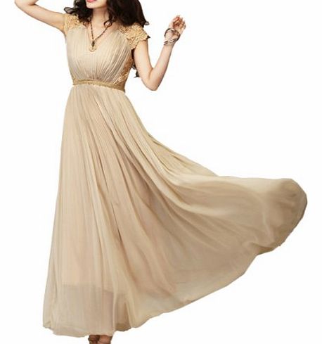 Generic Bridesmaid Evening Dress Party Ladies Evening Long Cocktail Vintage Chiffon Lace Maxi Dress (nude pi