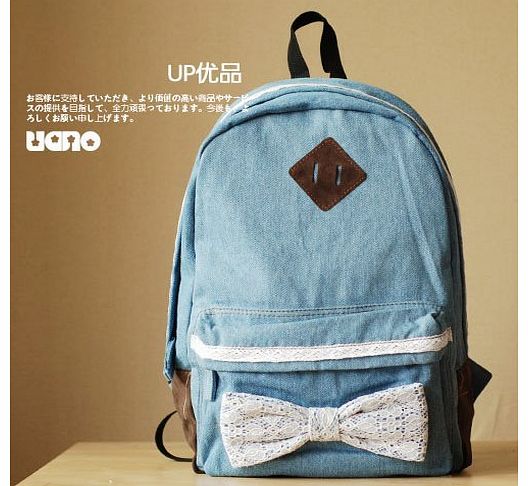 Generic Demin Cloth Lace Butterfly Knot Fashion Sweet Cute Style Cross Shoulder School Bag BackPack (Sky Blu