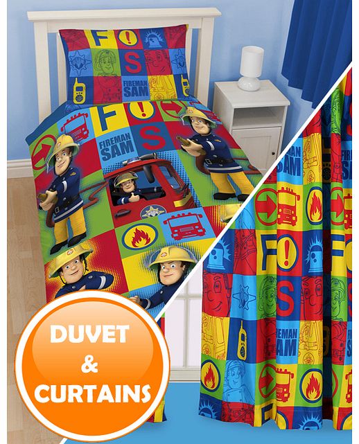 Fireman Sam Duty Single Duvet Cover Curtains Set