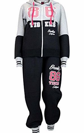 Generic Ladies Full Tracksuit Sweatshirt Zipper Top Jogging Bottom Set Black/Grey L