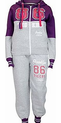 Generic Ladies Full Tracksuit Sweatshirt Zipper Top Jogging Bottom Set Grey/Purple S