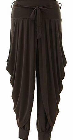 Generic Ladies Womens Italian Lagenlook Layering Dhoti Tie Drape Pleated Loose Baggy Boho Harem Ali Baba Trouser Pants Leggings Joggers (One Size, Dark Brown)