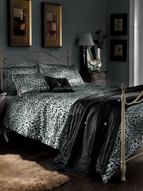 Generic Silver Leopard Print Satin Double Duvet Cover,