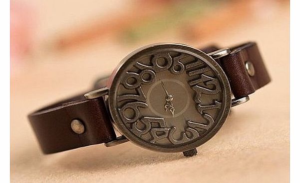 Women Girl Lady Fashion Casual Bracelet Watch Quartz Movement Leather WristWatch (coffee)