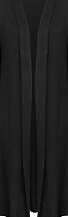 Generic WOMENS LADIES LONG SLEEVE COLLARED OPEN LONG MAXI BOYFRIEND CARDIGAN PLUS SIZE 8-14[Black ,L]