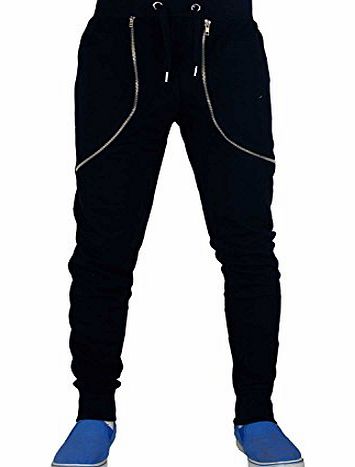 Genetic Apparel Men Drop Crotch Pants Designer Skinny Joggers Casual Trousers Jogging Bottoms (L, GA115 - Black)