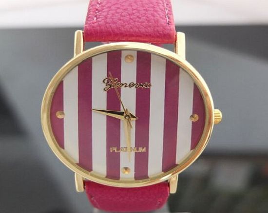 Geneva 25 Color Available New Platinum Brand Stripes Chevron Fashion Leather GENEVA Watch For Ladies Women Dress Quartz Watch (Stripes - Rose)